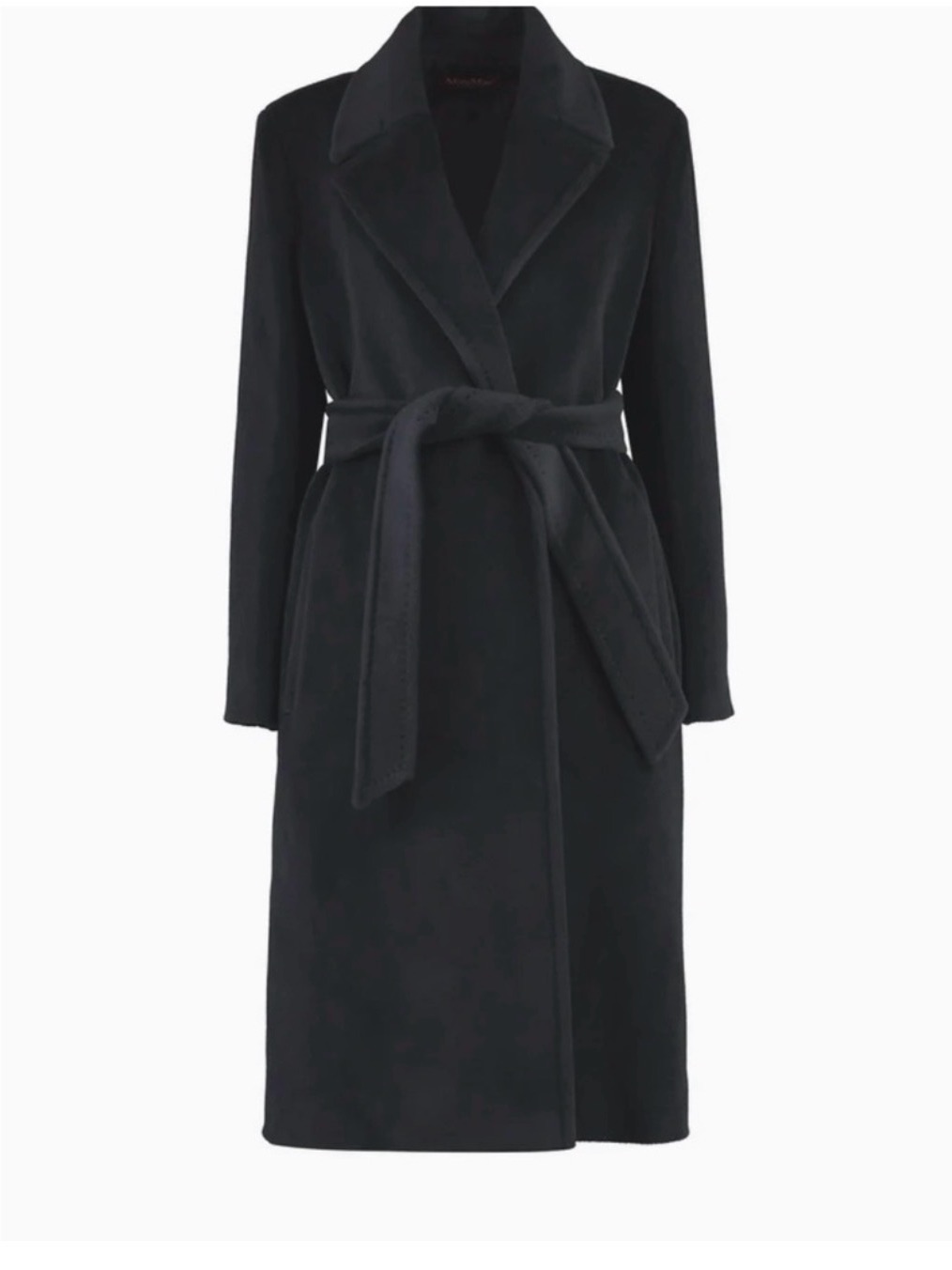Maxmara Black Wool Wrap Coat With Notch Collar